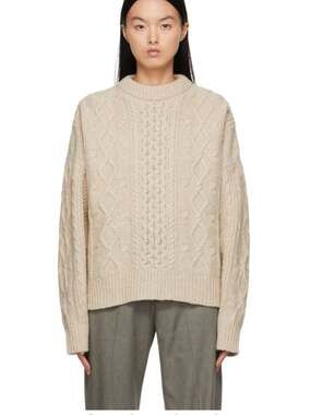 HOPE Bound Wool Cable Knit Sweater XS Oat Beige